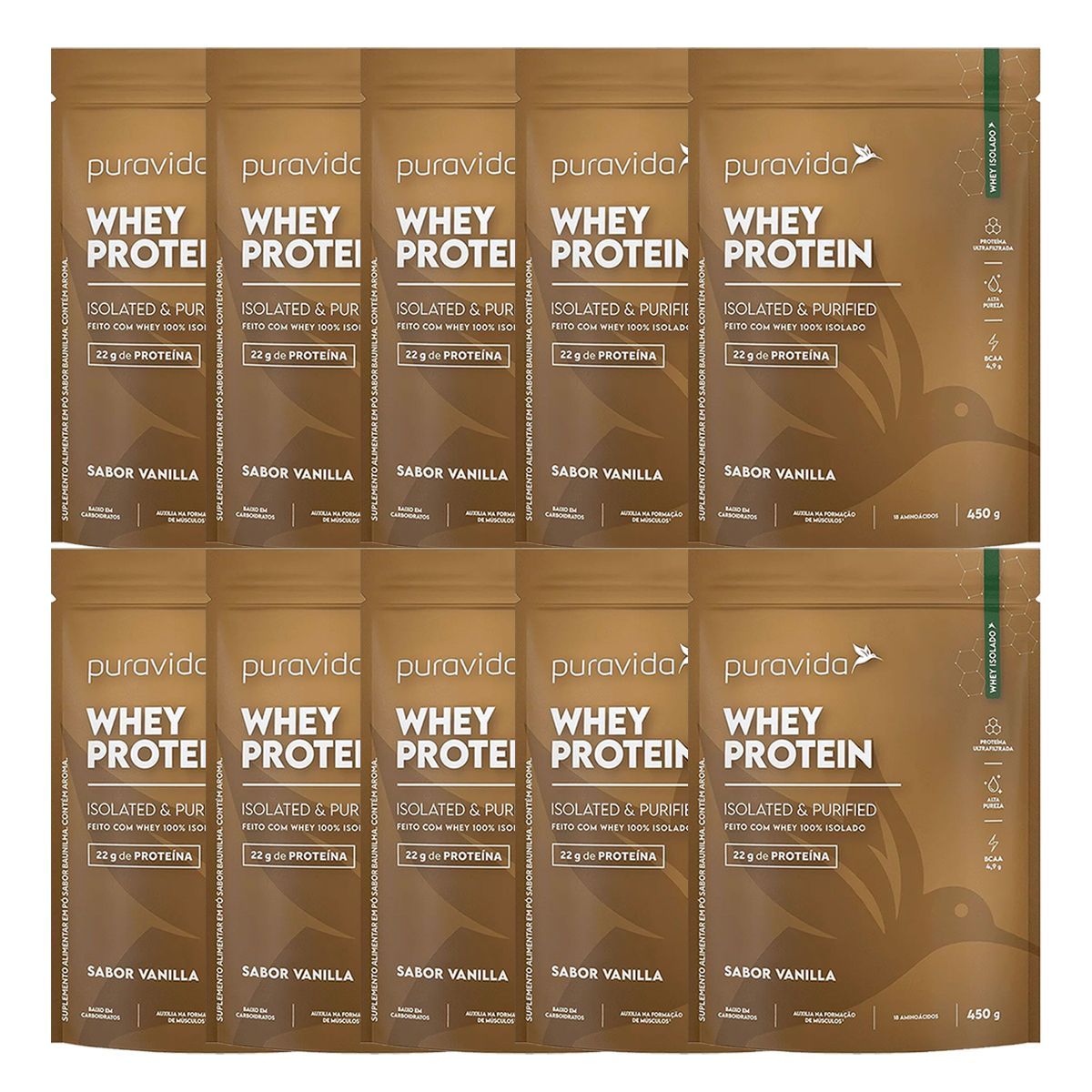 Kit 10X Whey Protein Isolado � 450g Refil Vanilla � Pura Vida