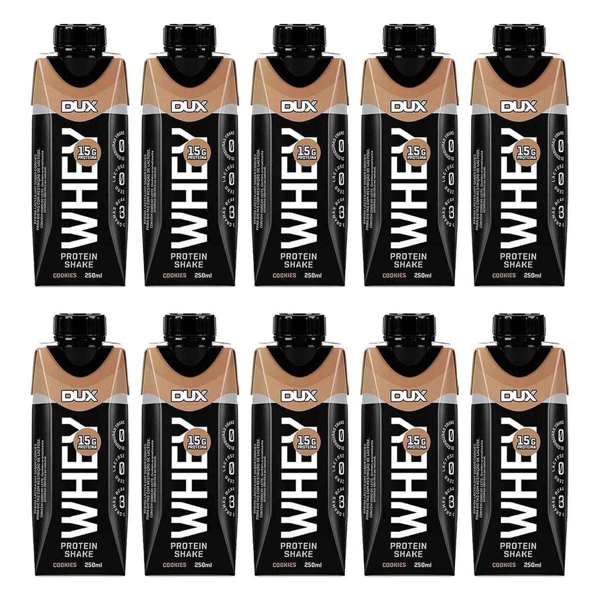 Kit 10X Whey Protein Shake - 250ml Cookies - Dux Nutrition