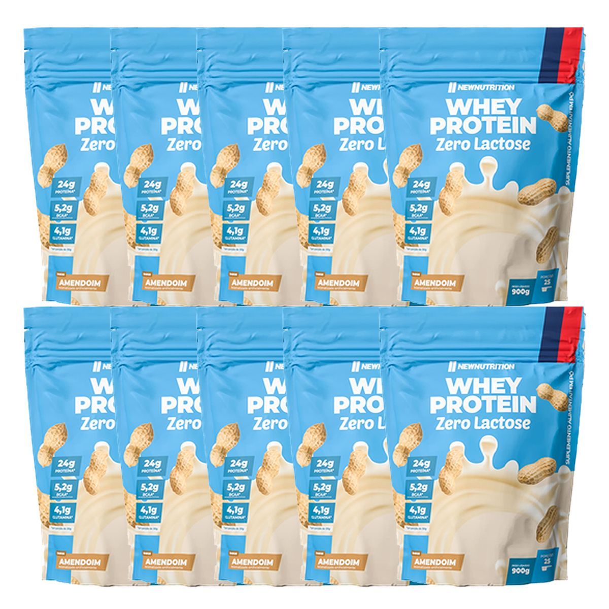 Kit 10X Whey Protein Zero Lactose - 900g Refil Amendoim - NewNutrition