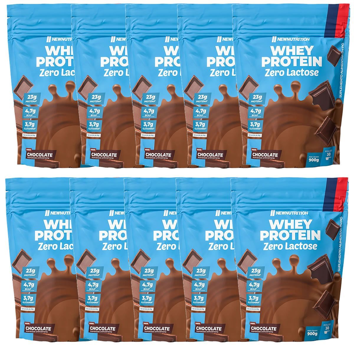 Kit 10X Whey Protein Zero Lactose - 900g Refil Chocolate - NewNutrition