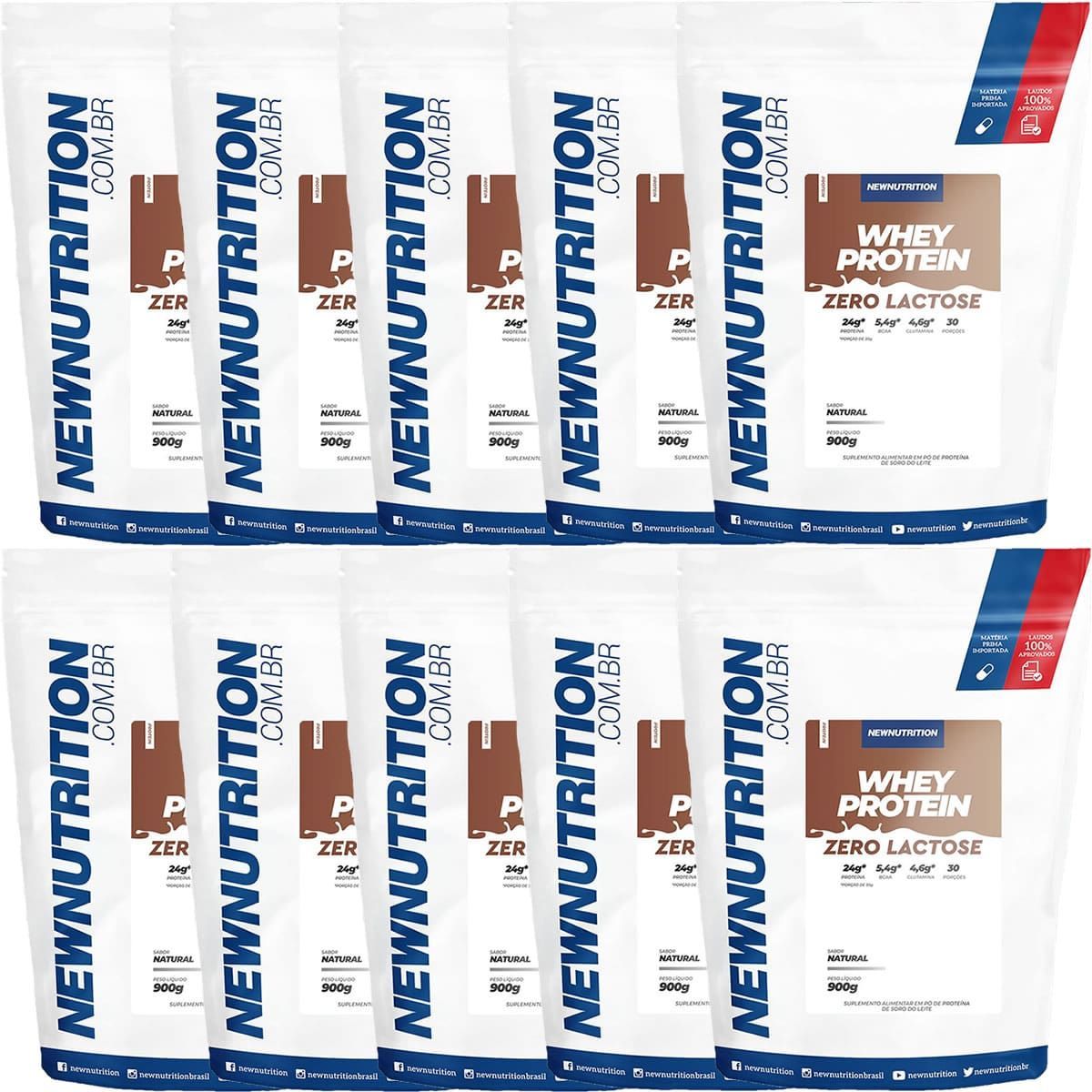 Kit 10X Whey Protein Zero Lactose - 900g Refil Natural - NewNutrition
