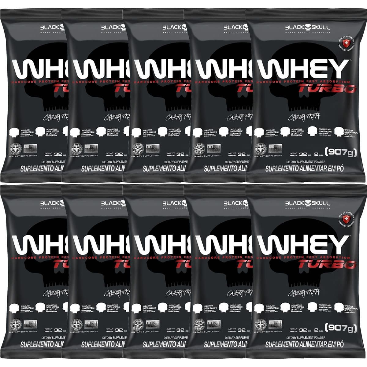 Kit 10X Whey Turbo - 907g Refil Toffee - Black Skull