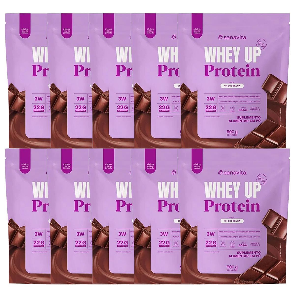 Kit 10X Whey Up 3W - 900g Chocobelga - Sanavita