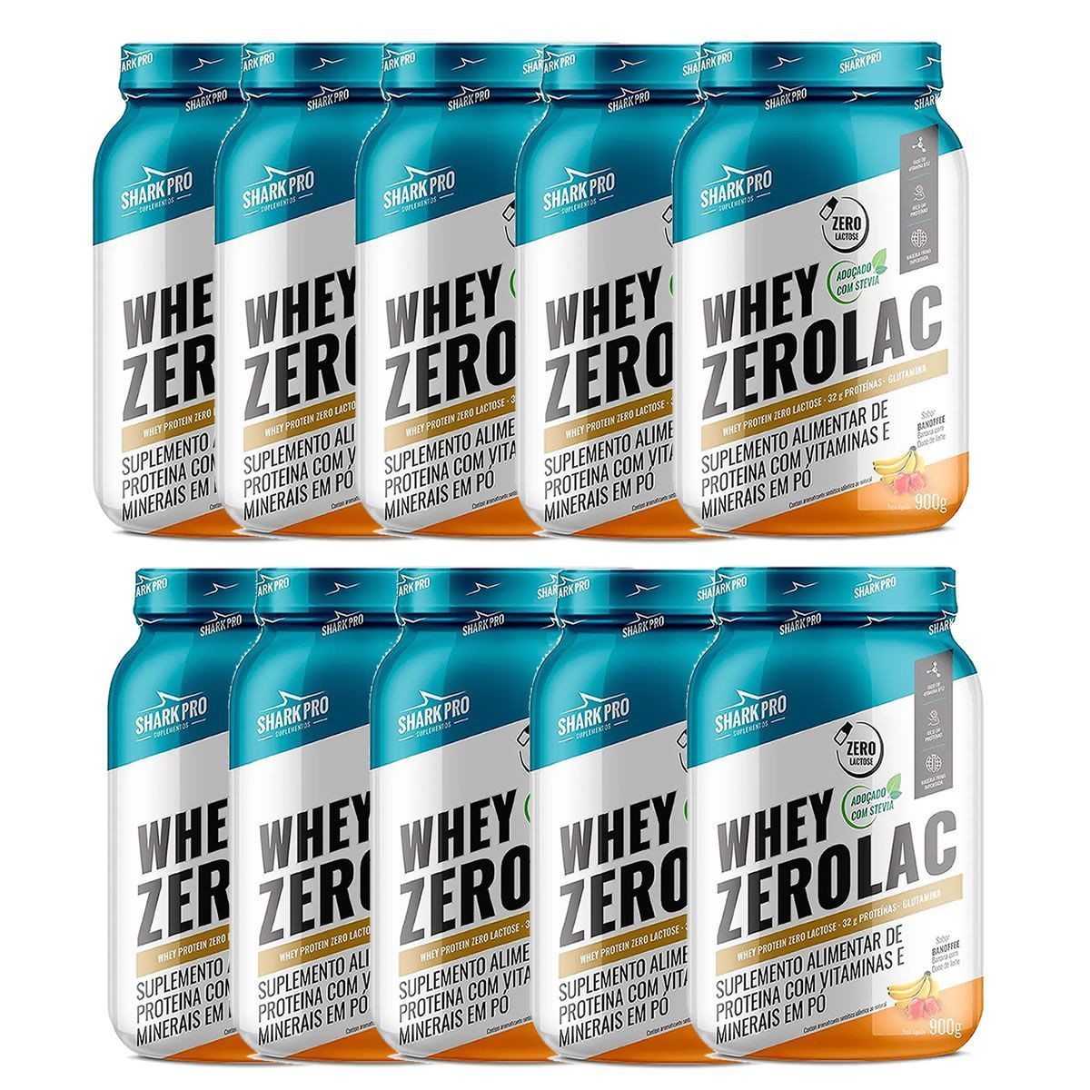 Kit 10X Whey ZeroLac - 900g Banoffee - Shark Pro