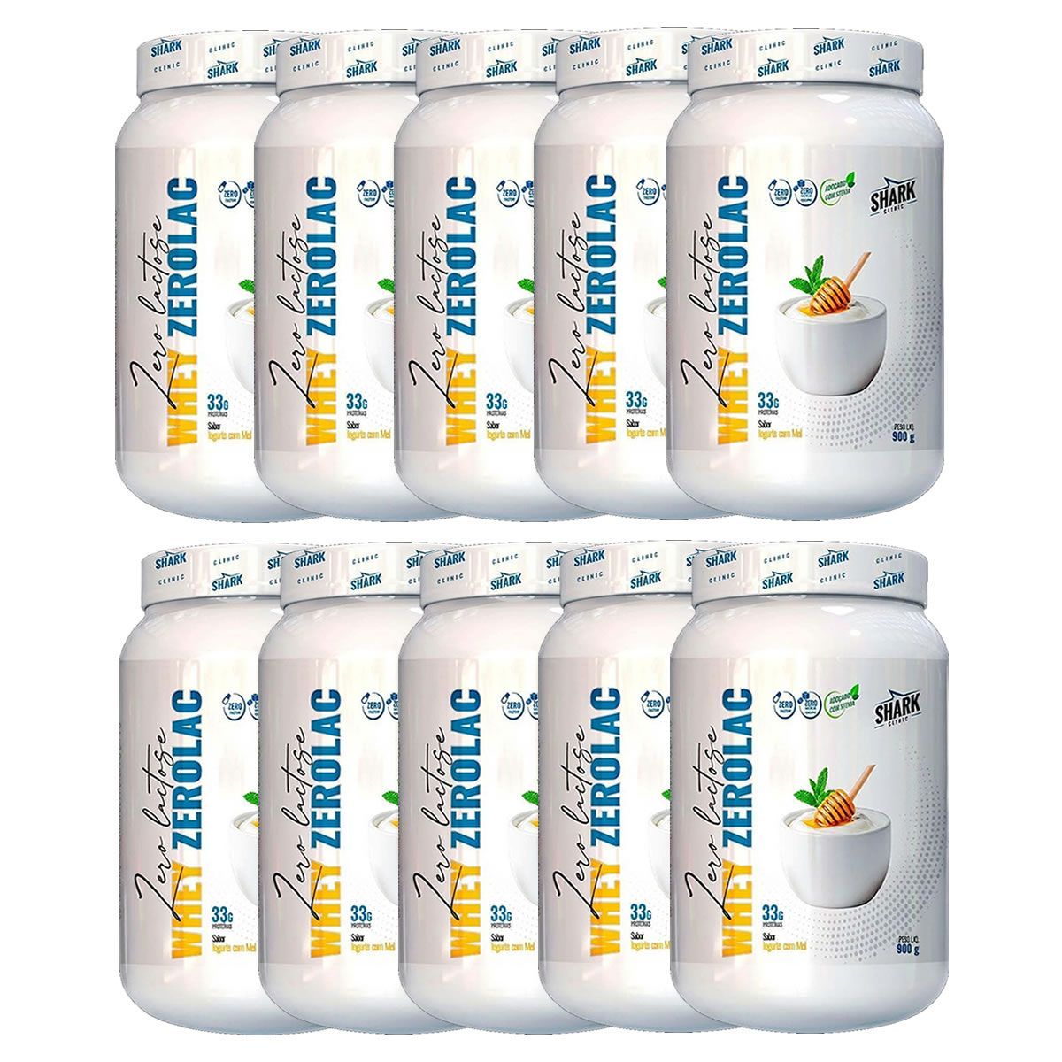 Kit 10X Whey ZeroLac - 900g Iogurte com Mel - Shark Clinic
