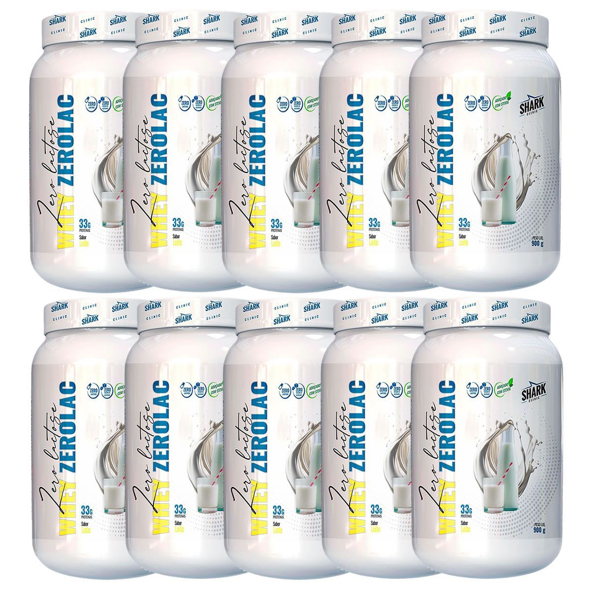 Kit 10X Whey ZeroLac - 900g Leitinho - Shark Clinic