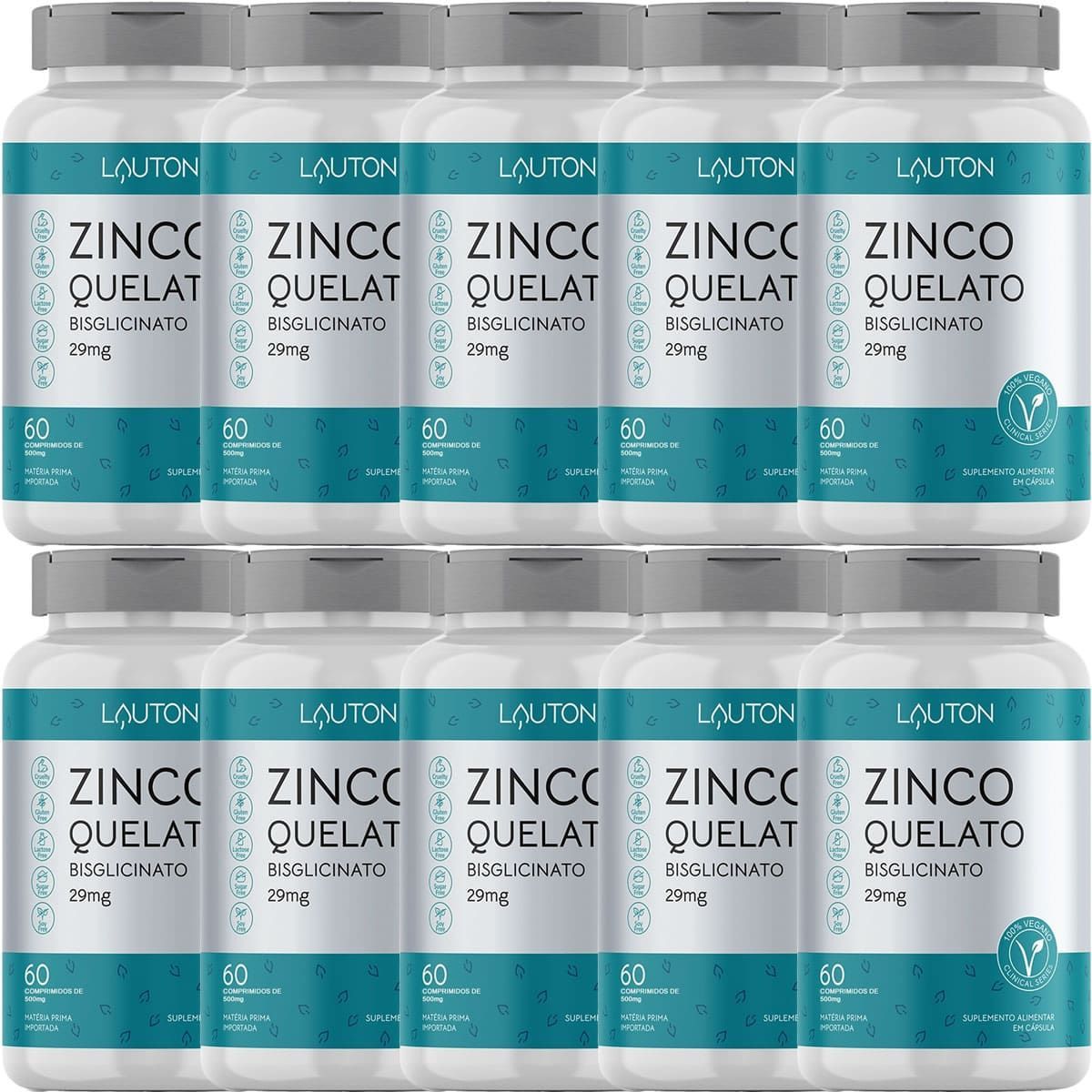 Kit 10X Zinco Quelato - 60 Comprimidos - Lauton Nutrition