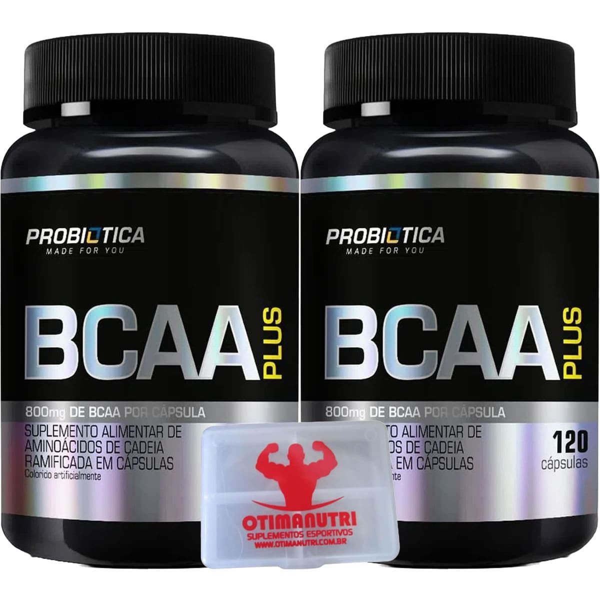 Kit 2 BCAA Plus - 120 C�psulas + Porta C�ps - Probi�tica