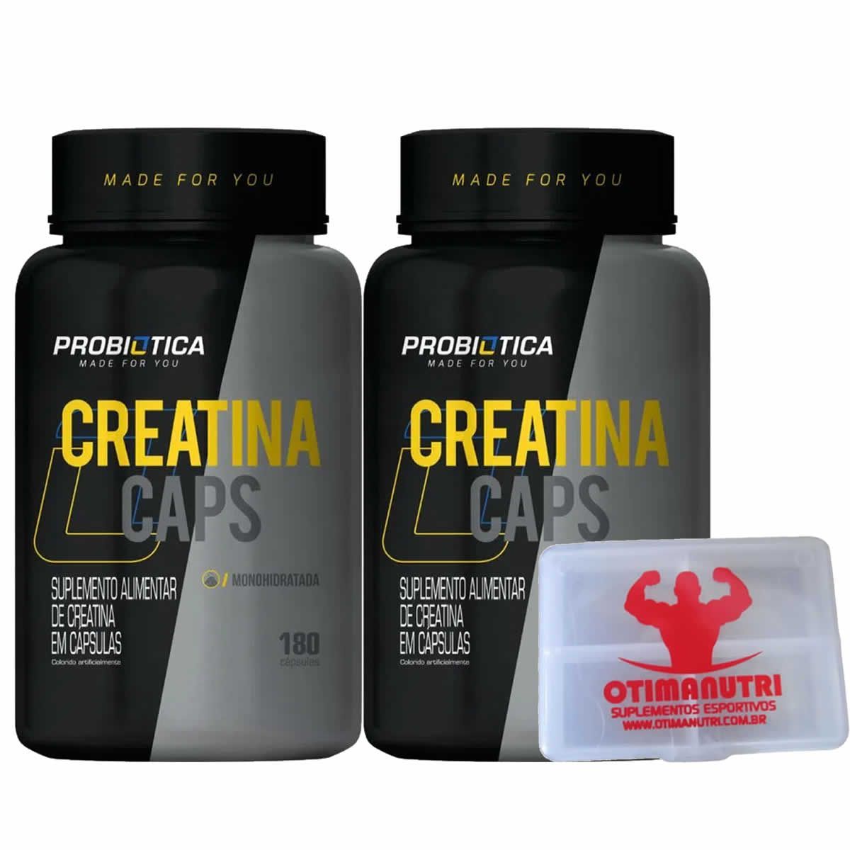 Kit 2 Creatina Monohidratada Pura - 180 C�psulas + Porta C�ps - Probi�tica