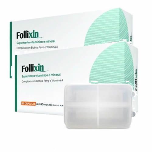 Kit 2 Follixin - 60 C�psulas + Porta Comprimidos - Iridium Labs
