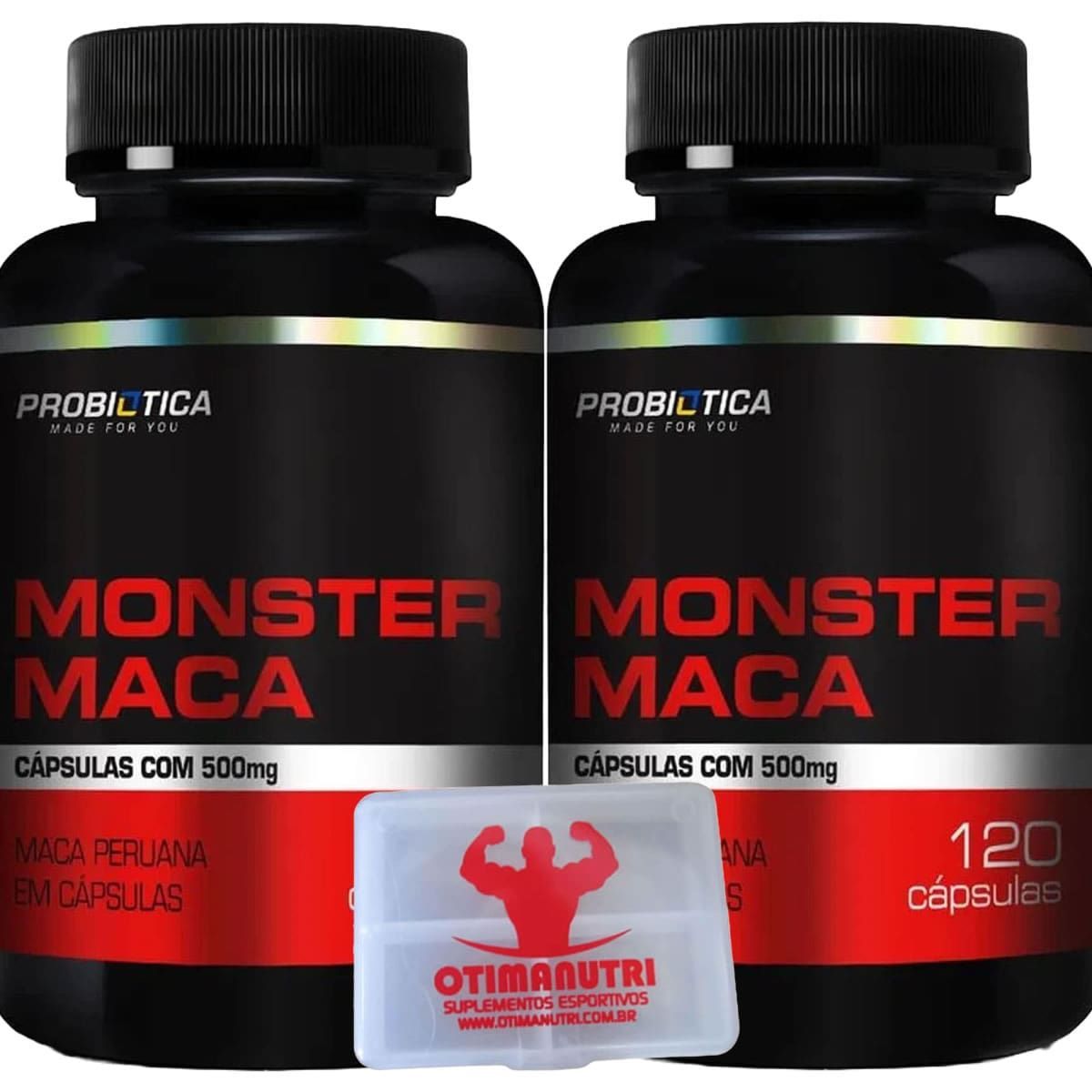 Kit 2 Monster Maca - Maca Peruana - 120 Caps + Porta C�ps - Probi�tica