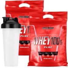 Kit 2 Whey 100% Pure - 907g Refil Morango + Coqueteleira - IntegralM�dica