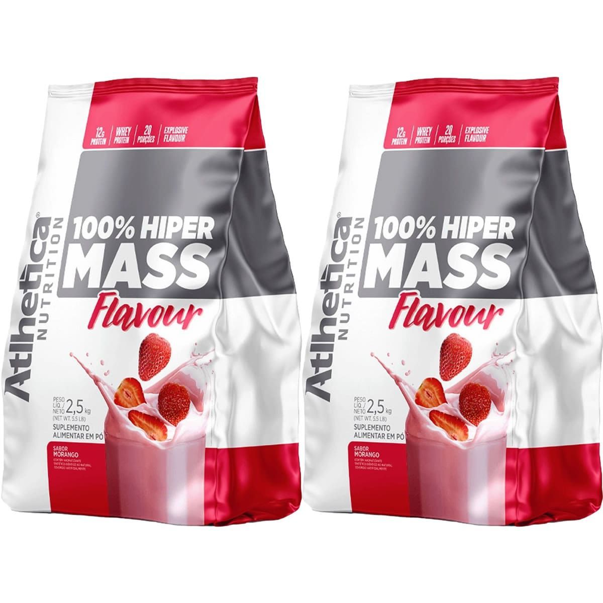 Kit 2X 100% Hiper Mass Flavour - 2500g Morango - Atlhetica Nutrition