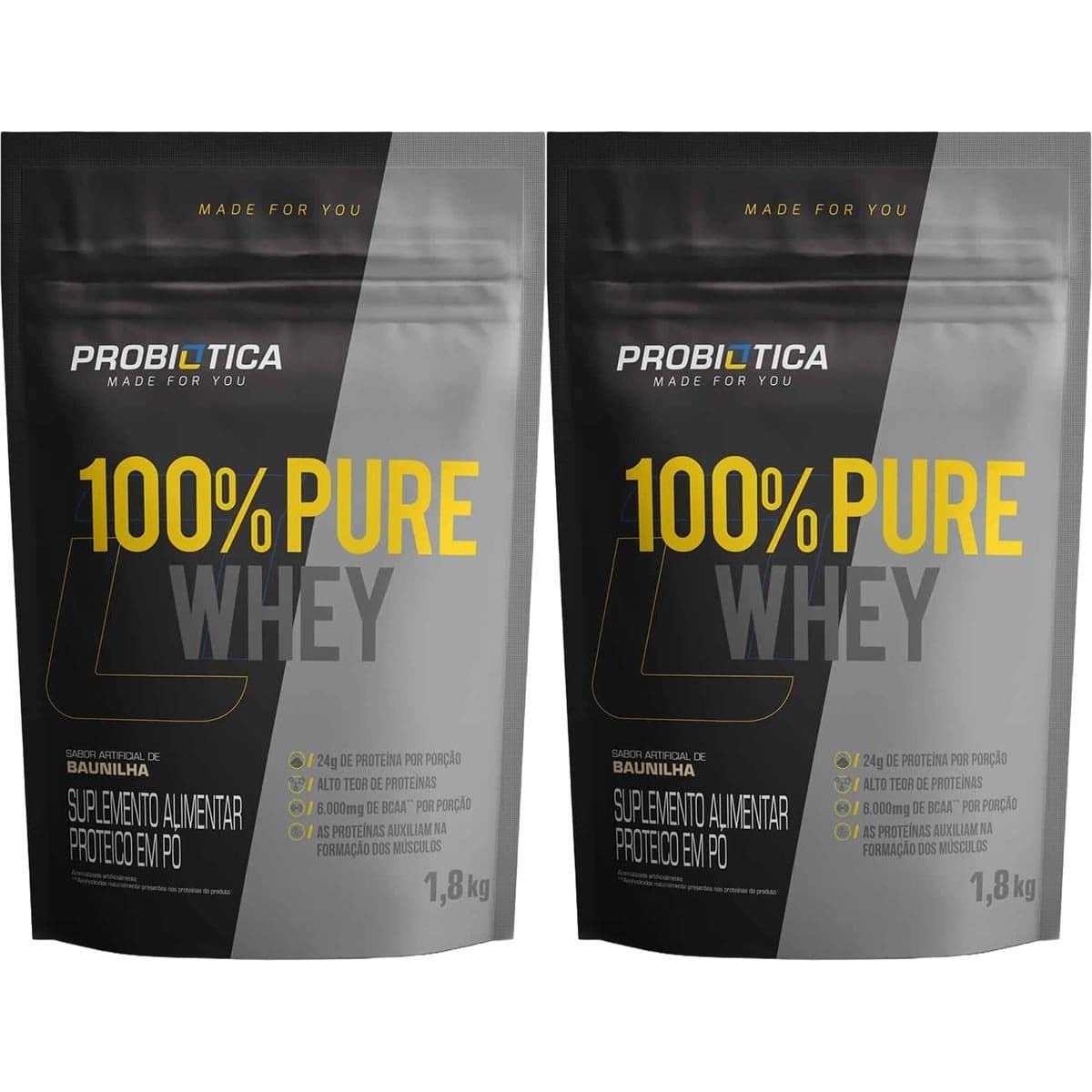 Kit 2X 100% Pure Whey - 1800g Refil Baunilha - Probiotica