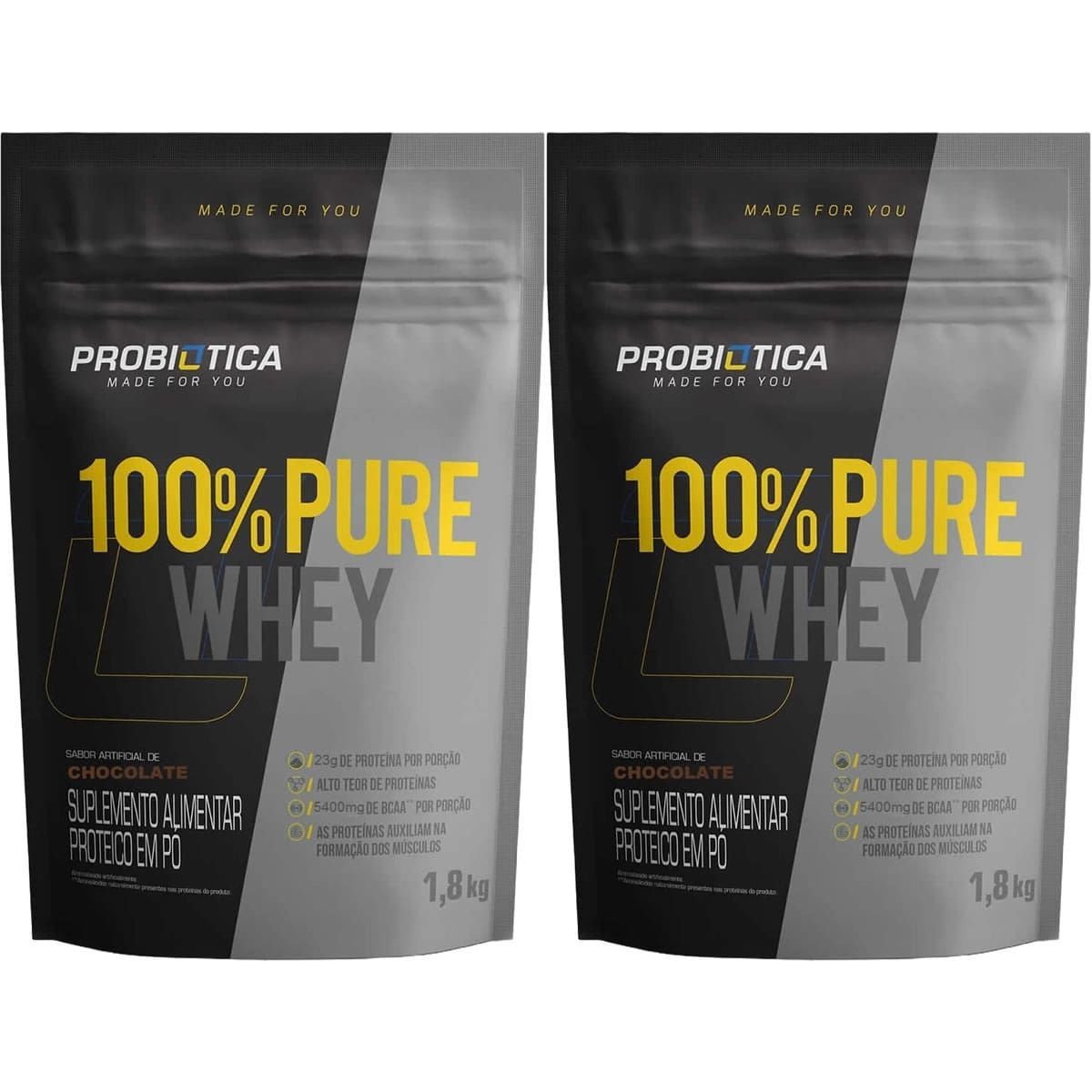 Kit 2X 100% Pure Whey - 1800g Refil Chocolate - Probiotica