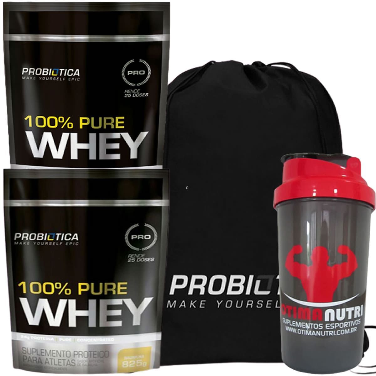 Kit 2X 100% Pure Whey - 825g Baunilha + Mochila + Coqueteleira - Probi�tica