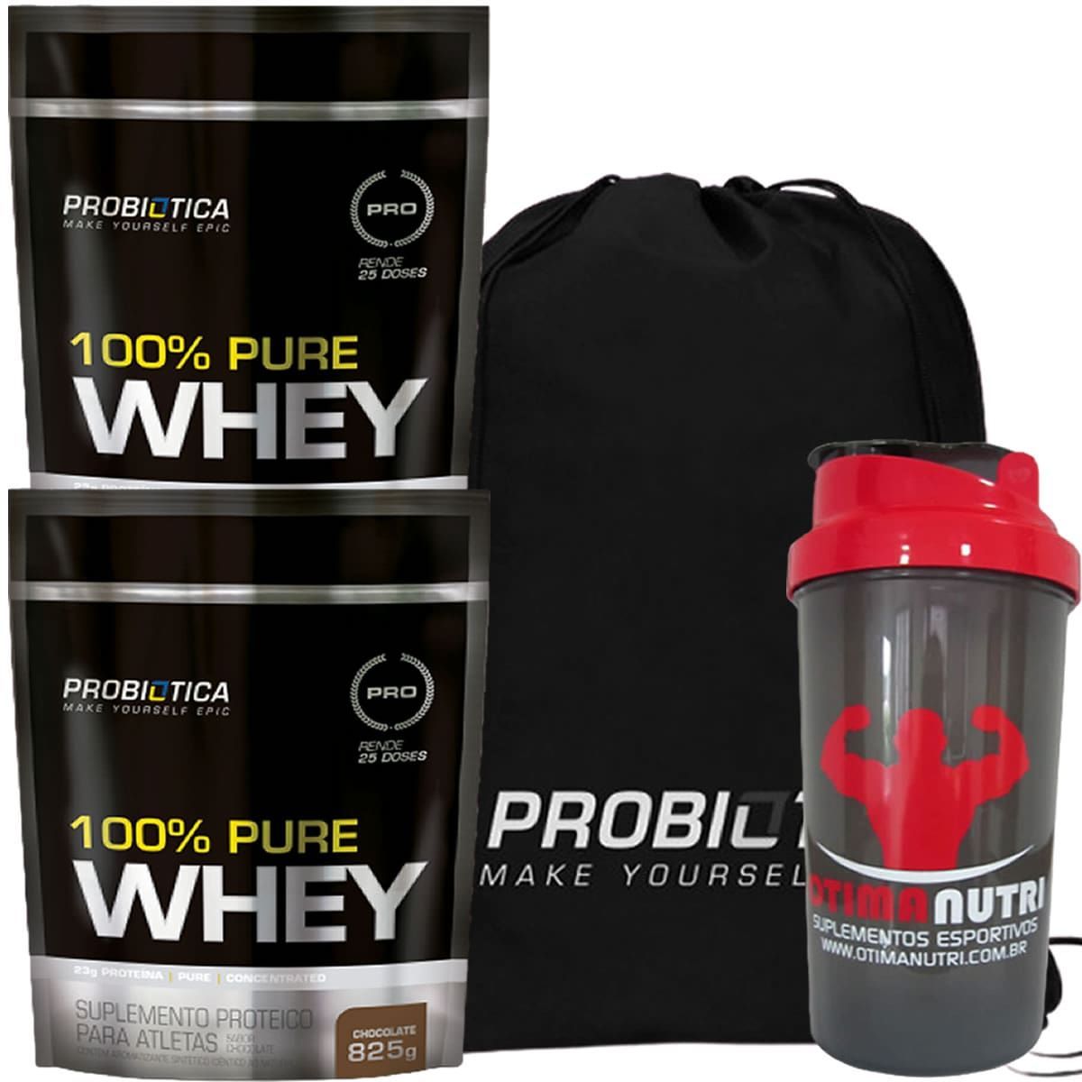 Kit 2X 100% Pure Whey - 825g Chocolate + Mochila + Coqueteleira - Probi�tica