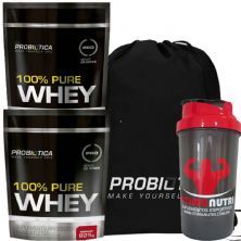Kit 2X 100% Pure Whey - 825g Morango + Mochila + Coqueteleira - Probi�tica