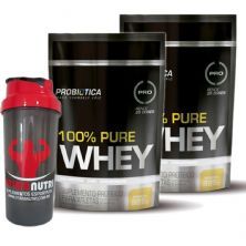 Kit 2X 100% Pure Whey - 825g Refil Baunilha - Probiotica + Coqueteleira - OtimaNutri