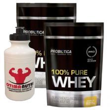 Kit 2X 100% Pure Whey - 825g Refil Baunilha - Probiotica + 	Squeeze - 500ml Branca - OtimaNutri
