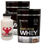 Kit 2X 100% Pure Whey - 825g Refil Chocolate - Probiotica + Squeeze - 500ml Branca - OtimaNutri