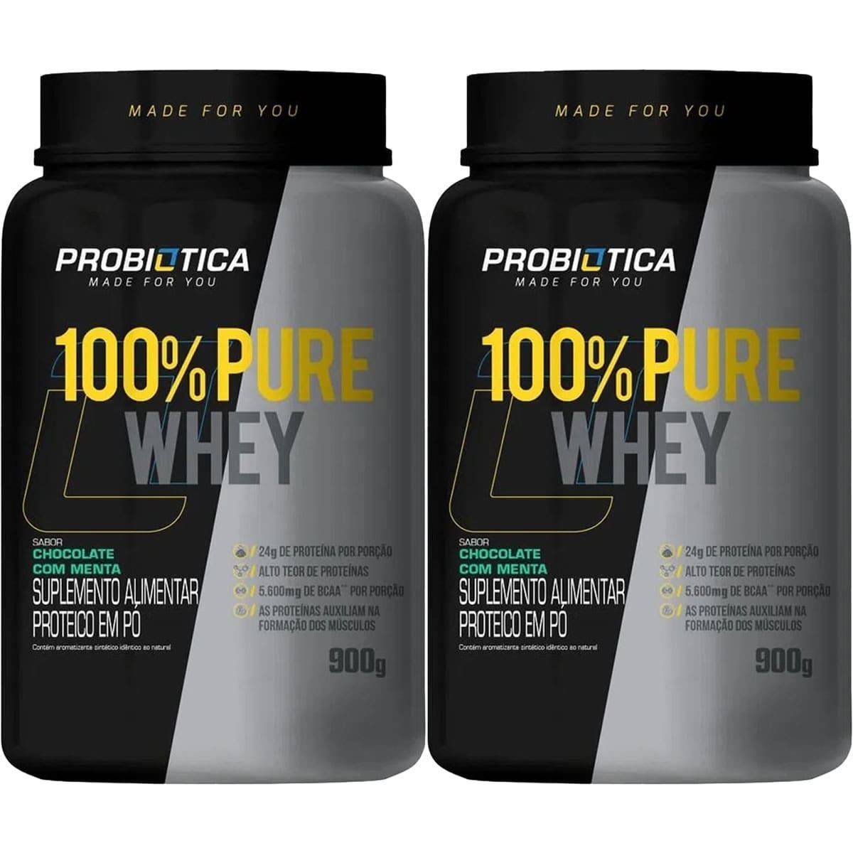 Kit 2X 100% Pure Whey - 900g Chocolate C/ Menta - Probi�tica