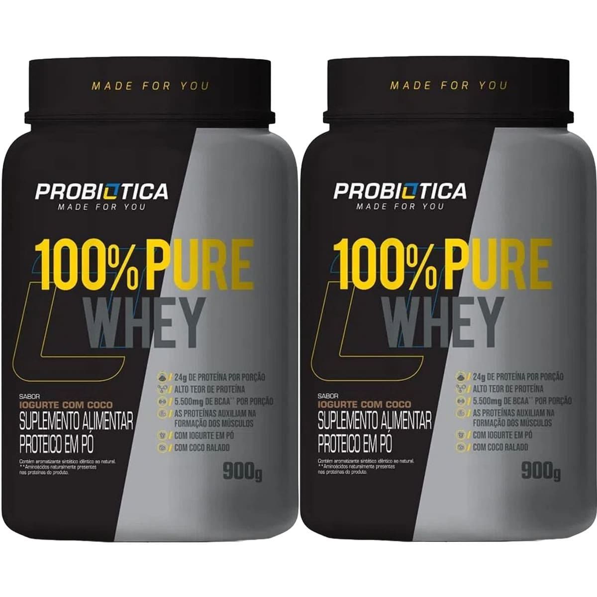Kit 2X 100% Pure Whey - 900g Iogurte com Coco - Probiotica