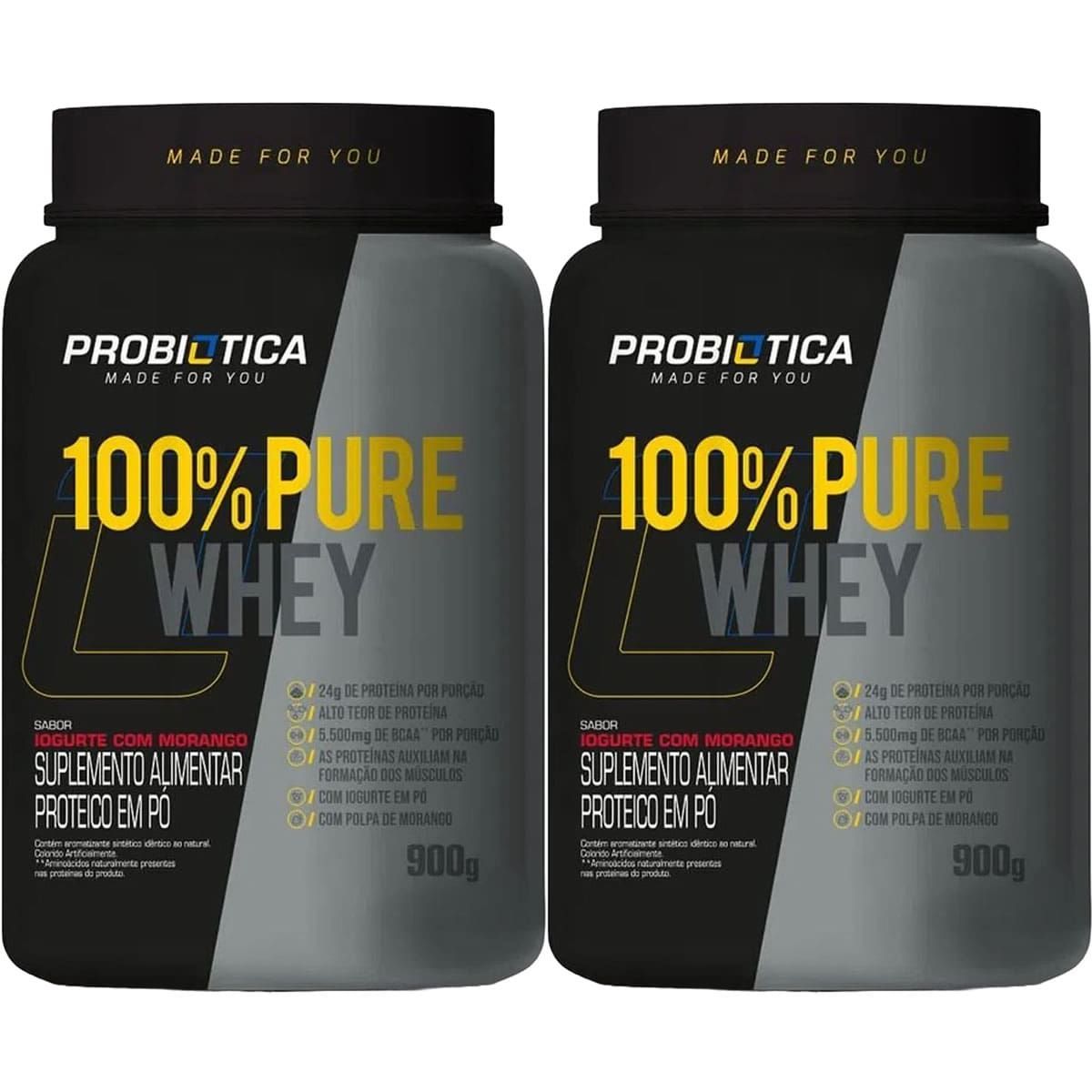 Kit 2X 100% Pure Whey - 900g Iogurte com Morango - Probiotica