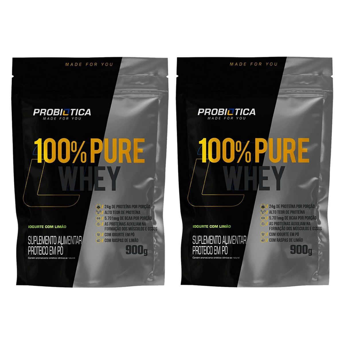 Kit 2X 100% Pure Whey - 900g Refil Iogurte Com Lim�o - Probi�tica
