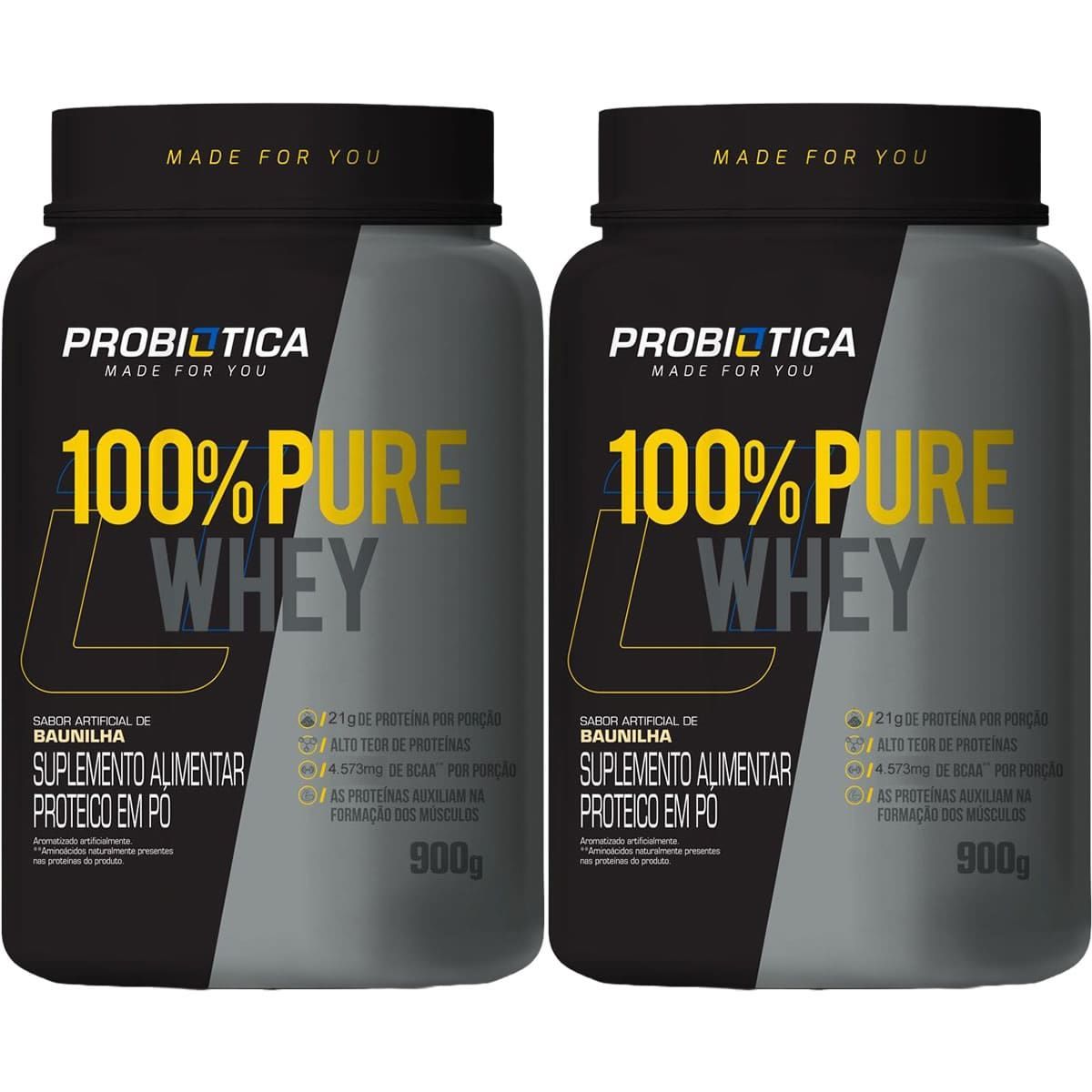 Kit 2X 100% Pure Whey Nova F�rmula - 900g Baunilha - Probi�tica
