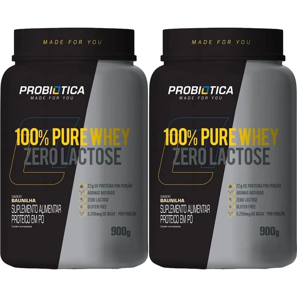 Kit 2X 100% Pure Whey Zero Lactose - Baunilha 900g - Probi�tica