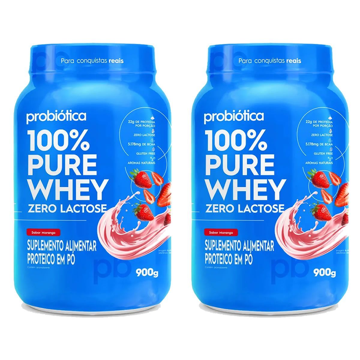 Kit 2X 100% Pure Whey Zero Lactose - Morango 900g - Probi�tica