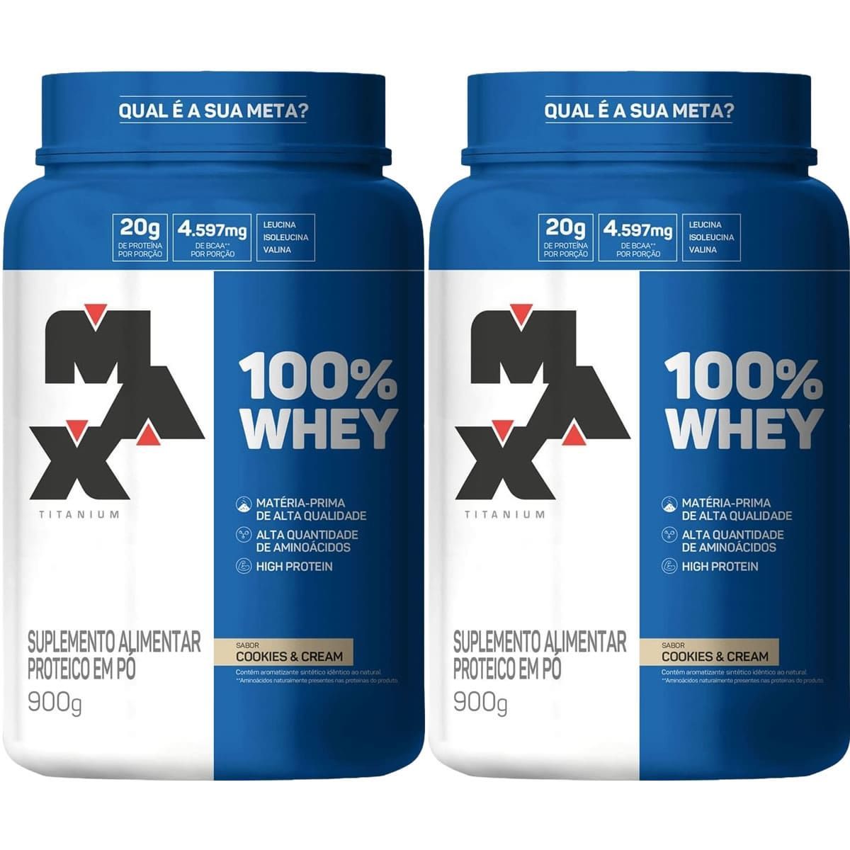 Kit 2X 100% Whey - 900g Cookies e Cream - Max Titanium