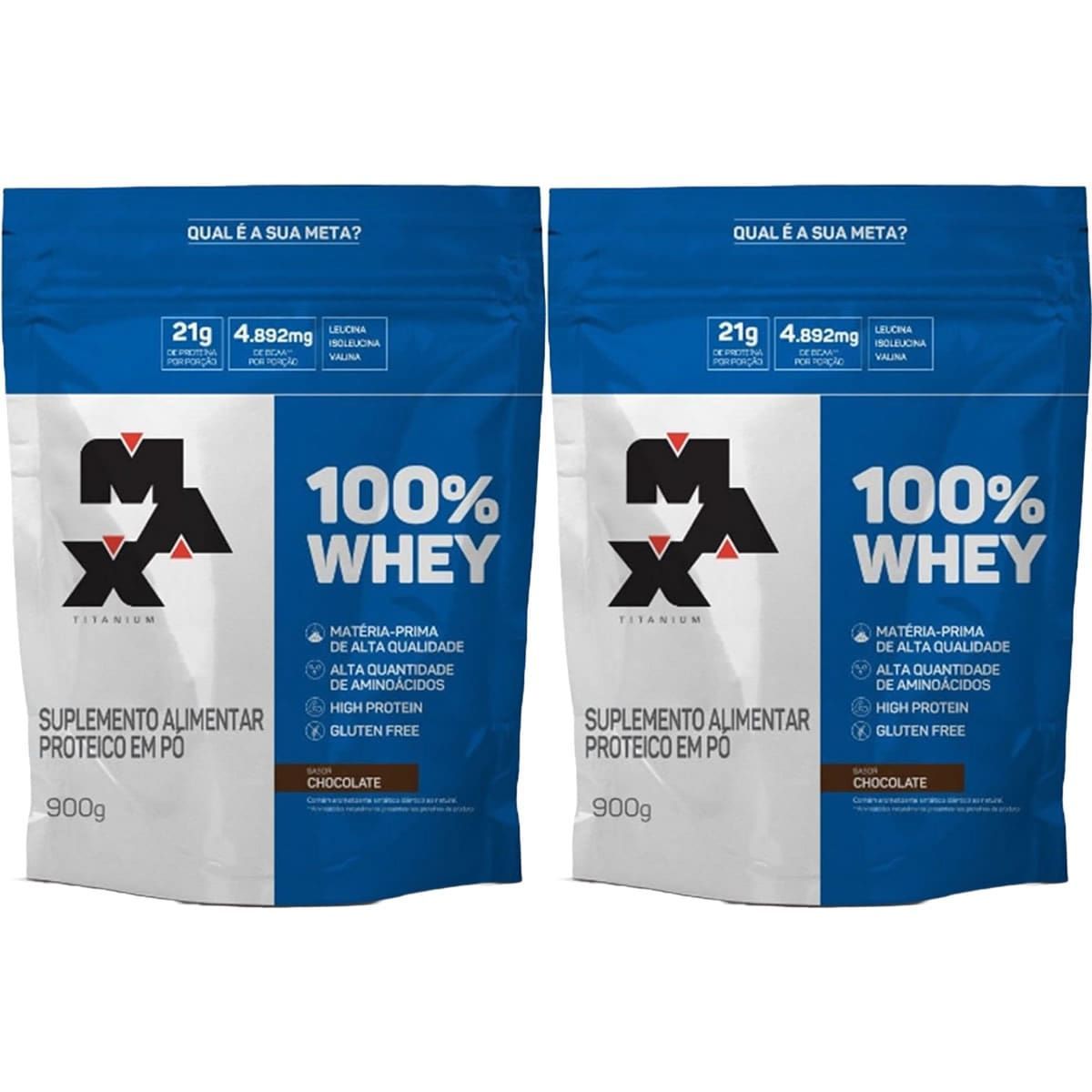 Kit 2X 100% Whey - 900g Refil Chocolate - Max Titanium