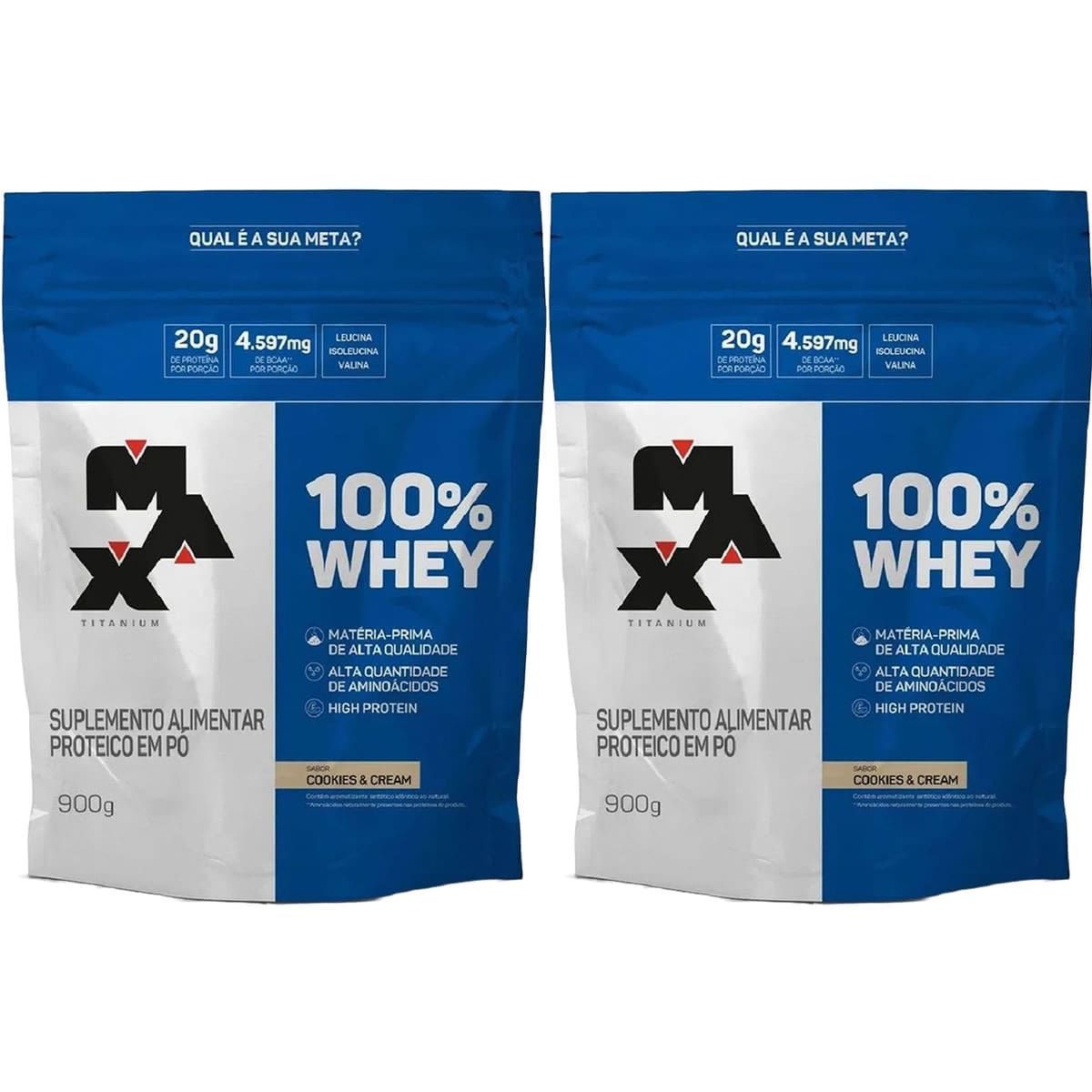 Kit 2X 100% Whey - 900g Refil Cookies & Cream - Max Titanium