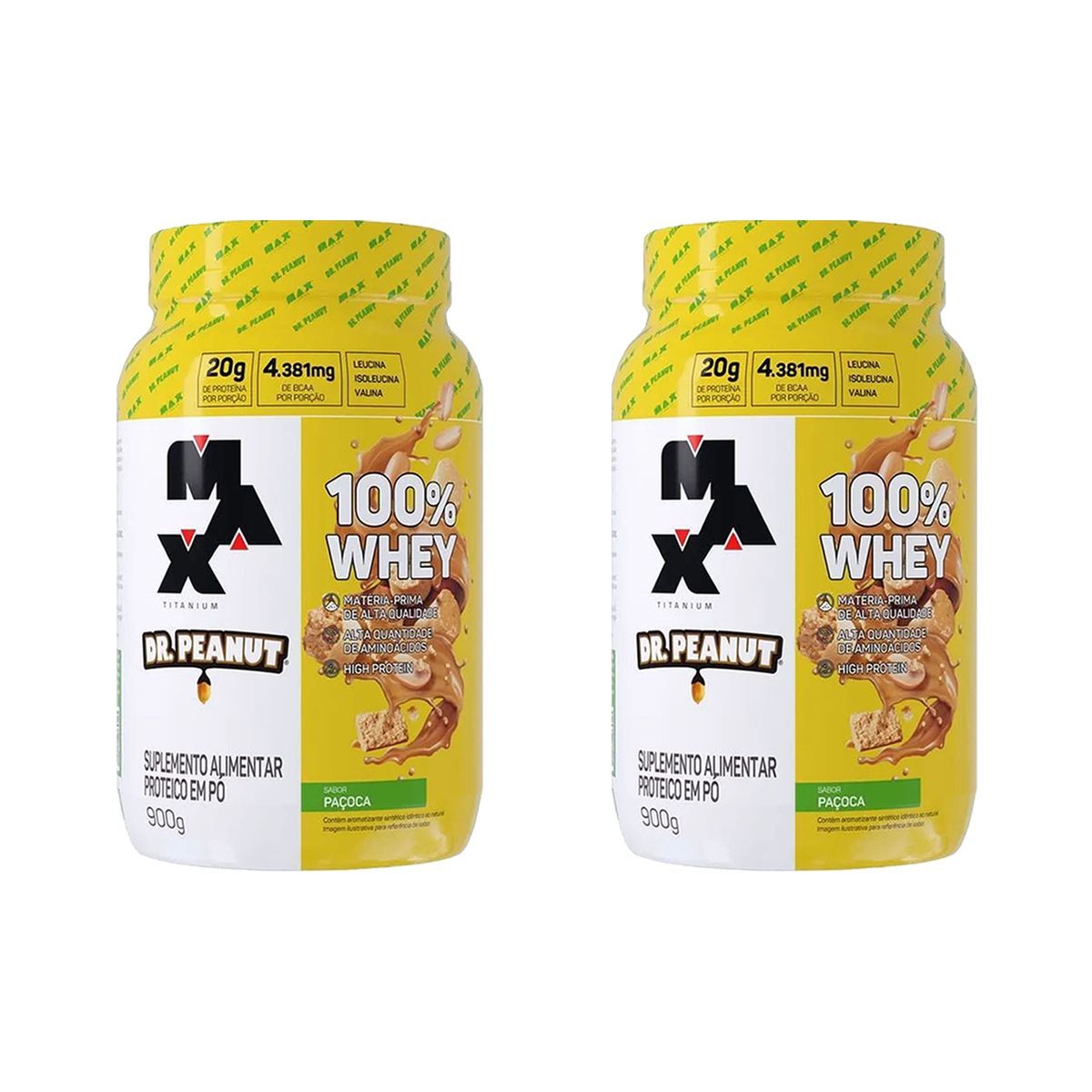 Kit 2X 100% Whey Dr. Peanut - 900g Pa�oca - Max Titanium