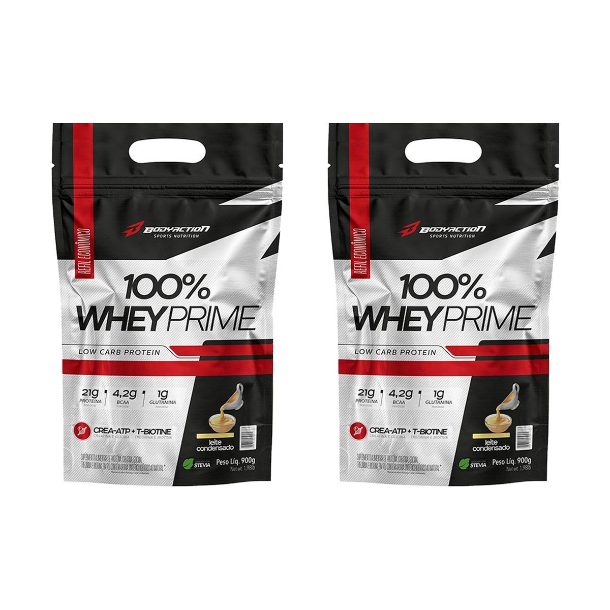 Kit 2X 100% Whey Prime - 900g Refil Leite Condensado - BodyAction