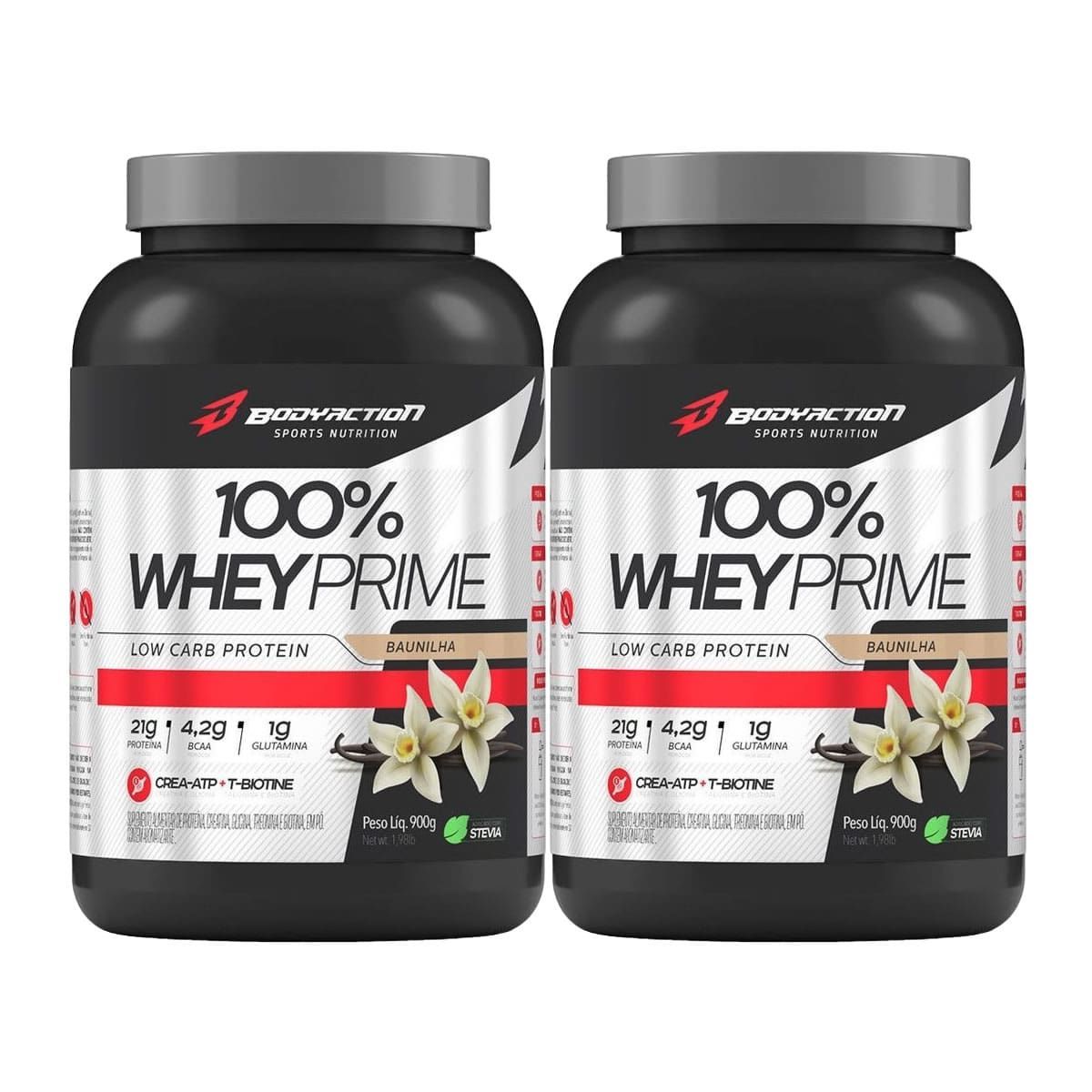 Kit 2X 100% Whey Prime Concentrado - 900g Baunilha - BodyAction