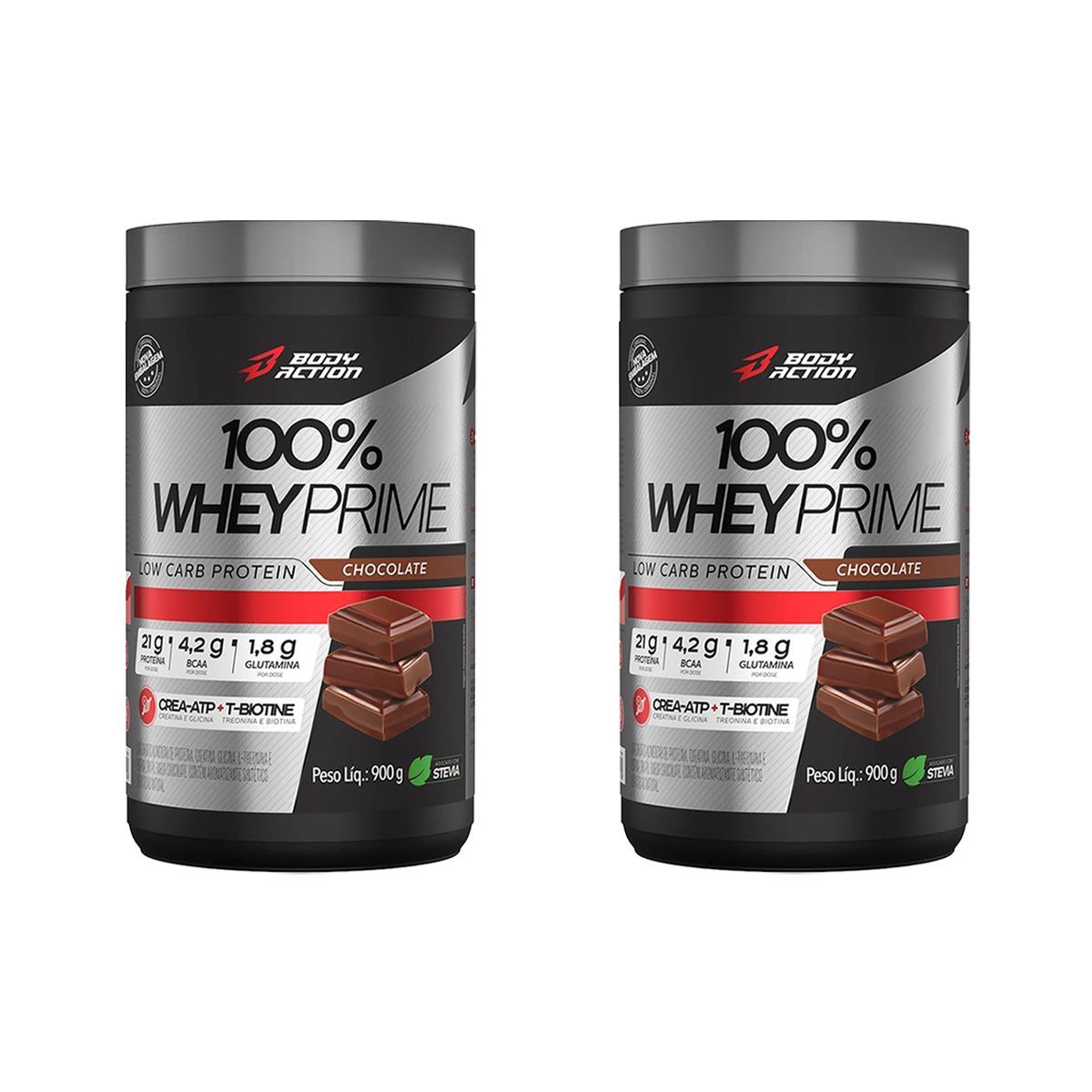 Kit 2X 100% Whey Prime Concentrado - 900g Chocolate - BodyAction