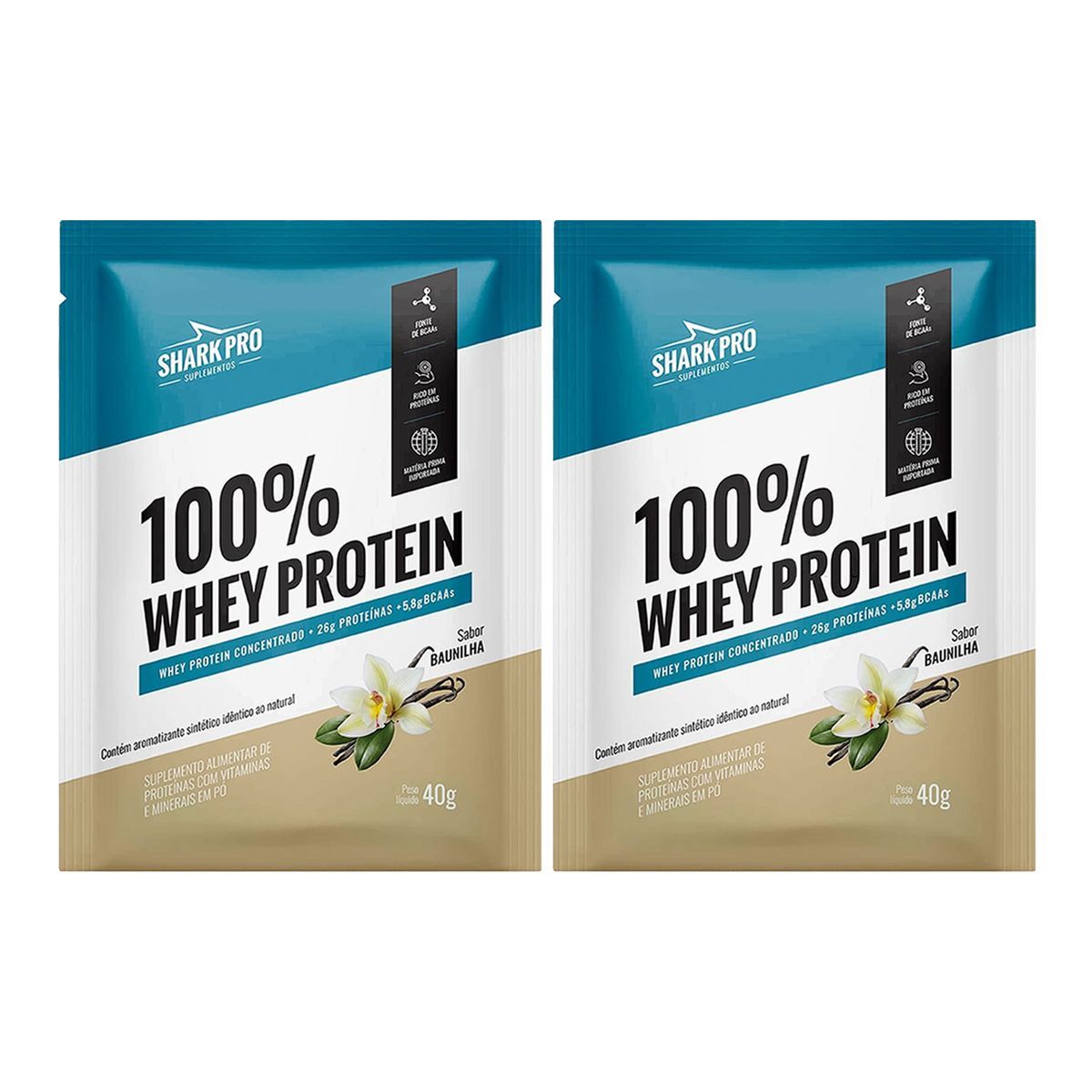 Kit 2X 100% Whey Protein - 1 Sach� 40g Baunilha - Shark Pro