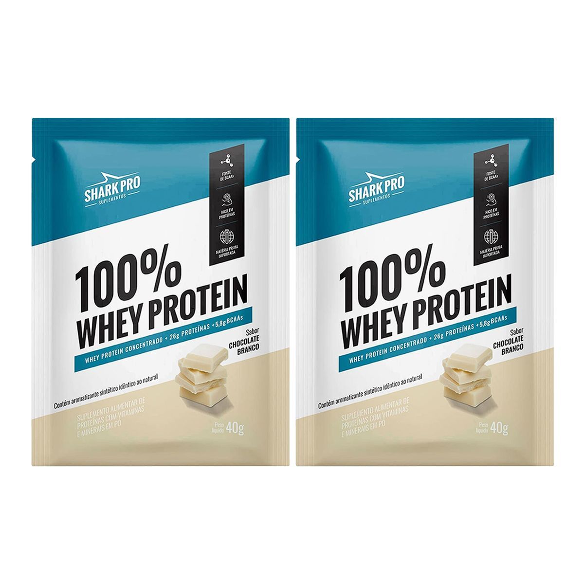 Kit 2X 100% Whey Protein - 1 Sach� 40g Chocolate Branco - Shark Pro