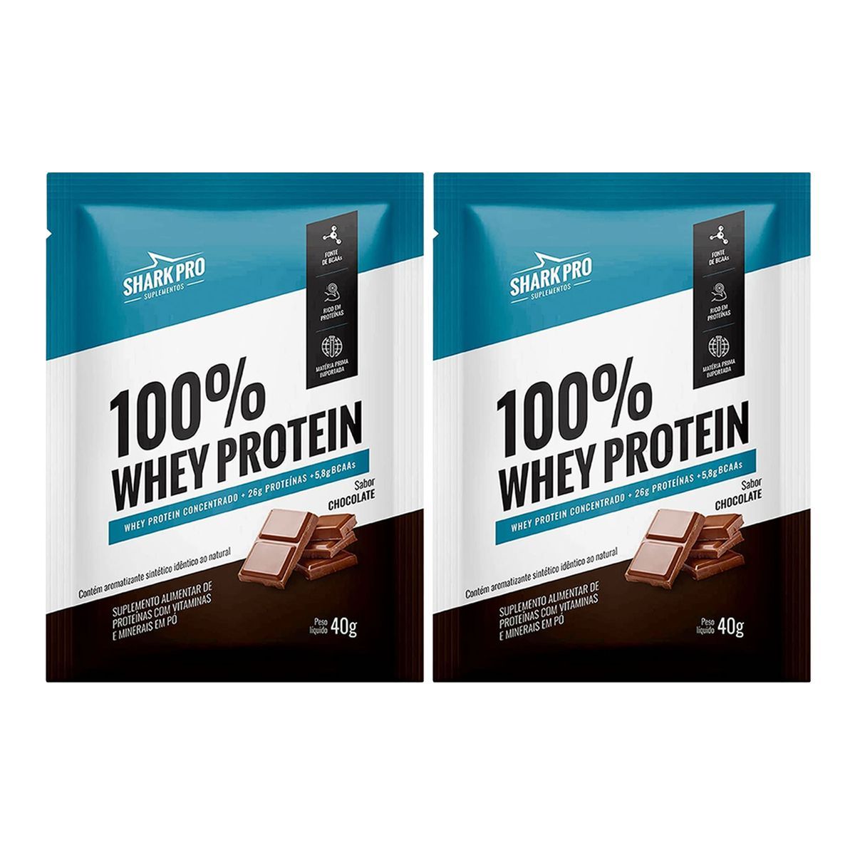 Kit 2X 100% Whey Protein - 1 Sach� 40g Chocolate - Shark Pro