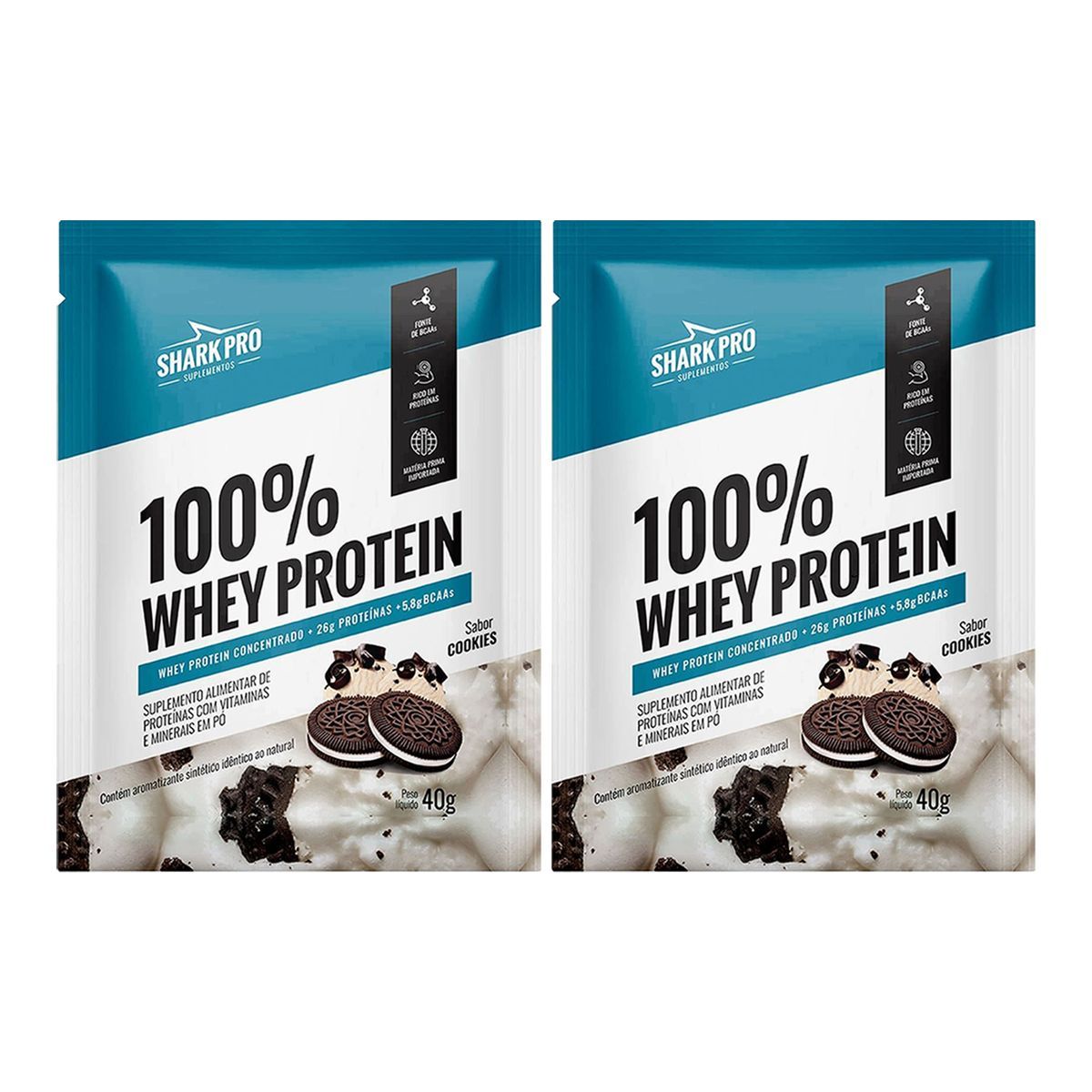 Kit 2X 100% Whey Protein - 1 Sach� 40g Cookies - Shark Pro