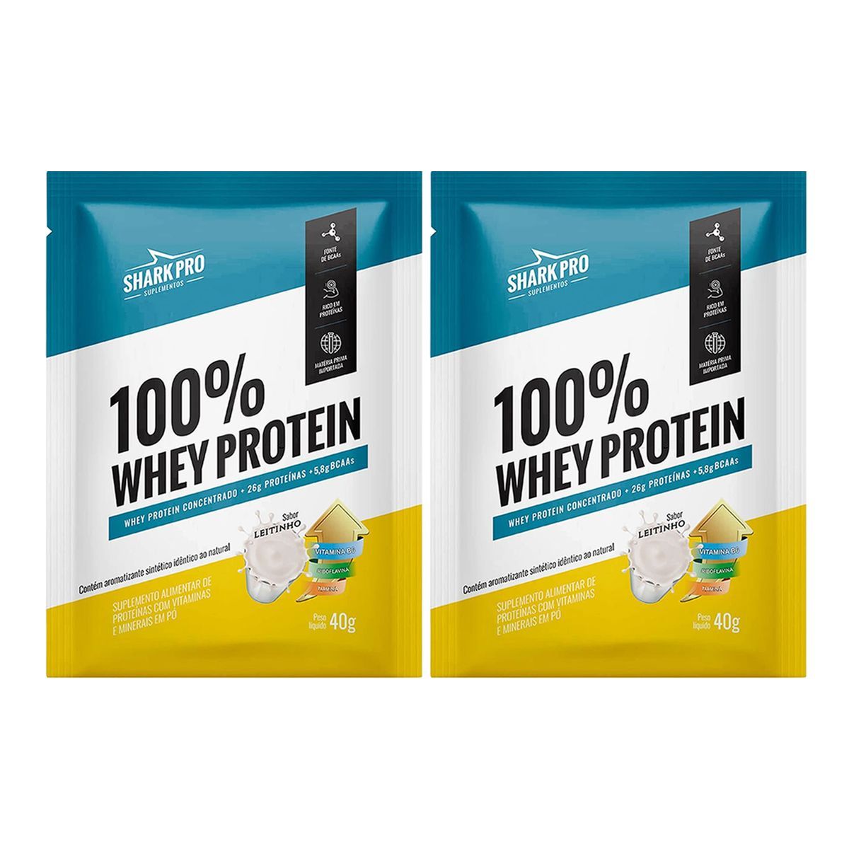 Kit 2X 100% Whey Protein - 1 Sach� 40g Leitinho - Shark Pro