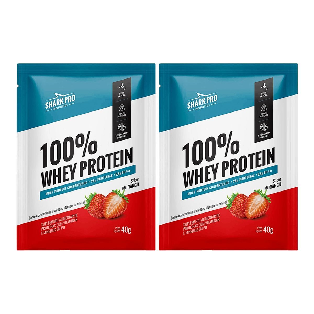 Kit 2X 100% Whey Protein - 1 Sach� 40g Morango - Shark Pro