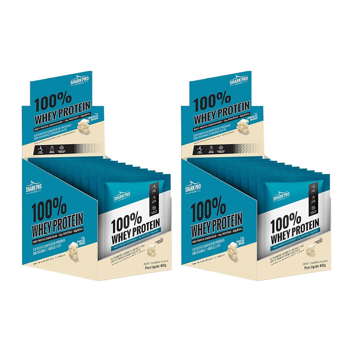 Kit 2X 100% Whey Protein - 10 Sach�s 40g Chocolate Branco - Shark Pro