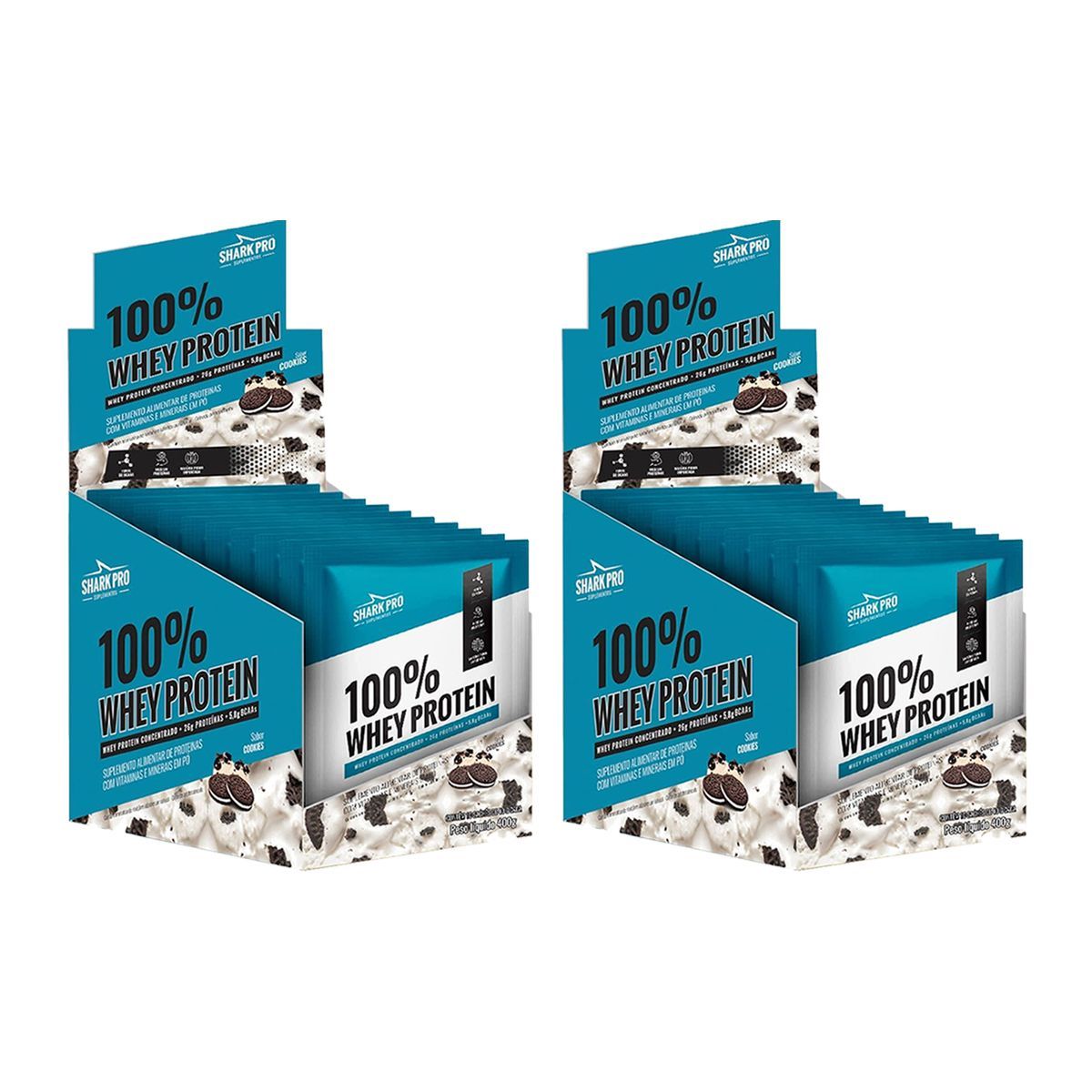 Kit 2X 100% Whey Protein - 10 Sach�s 40g Cookies - Shark Pro