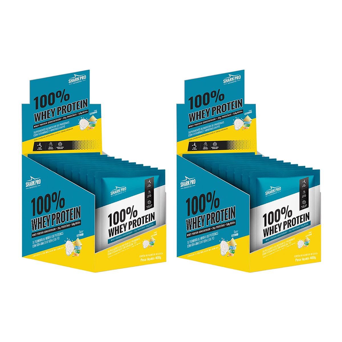 Kit 2X 100% Whey Protein - 10 Sach�s 40g Leitinho - Shark Pro