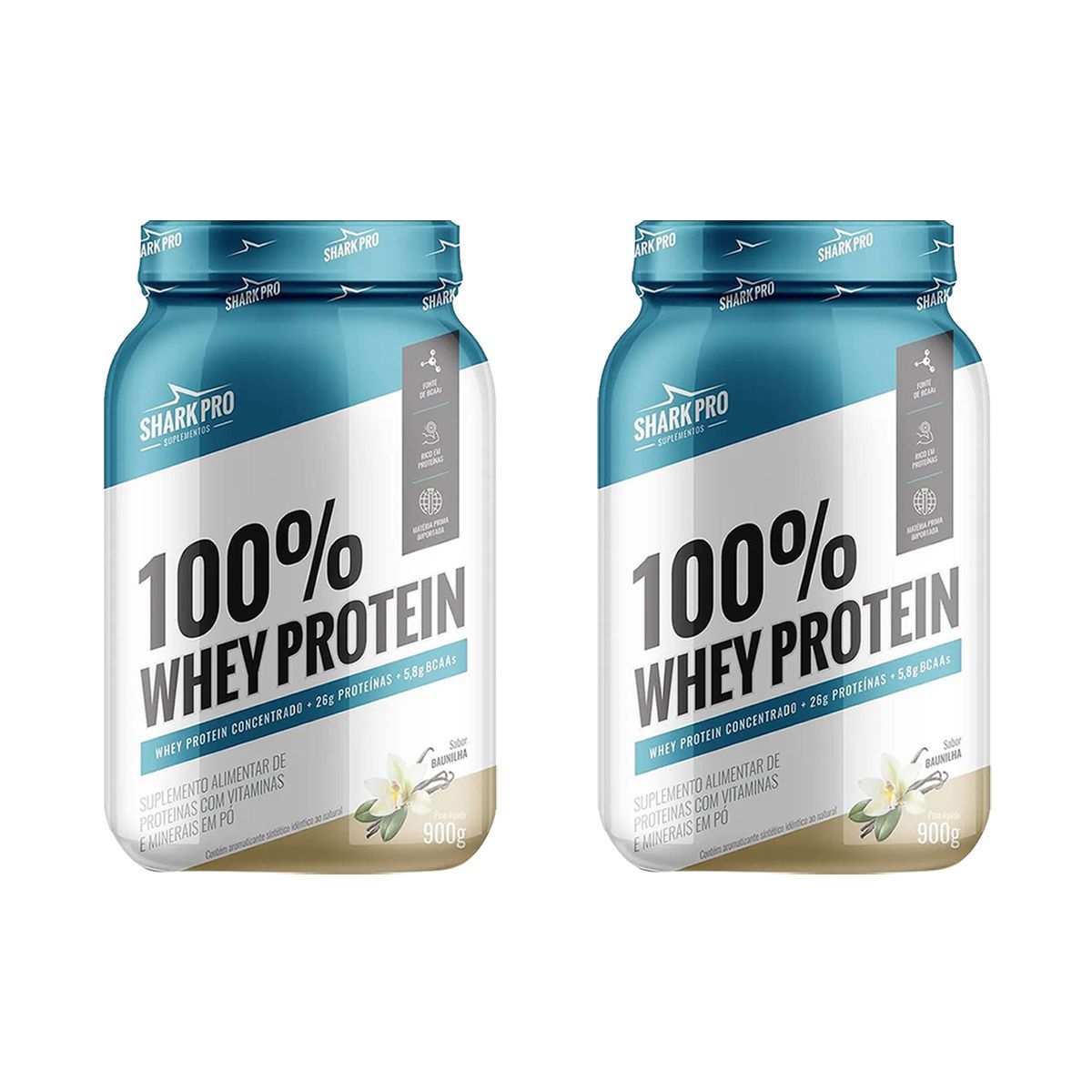 Kit 2X 100% Whey Protein - 900g Baunilha - Shark Pro