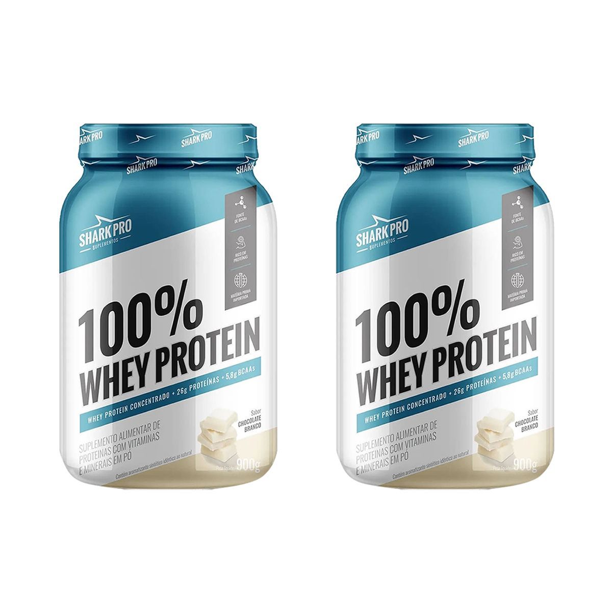 Kit 2X 100% Whey Protein - 900g Chocolate Branco - Shark Pro